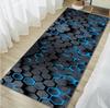 Black Blue Hexagon Geometric Runner Rug Non Slip Washable Long Hallway Carpet Modern Gaming Room Bedroom Floor Mat