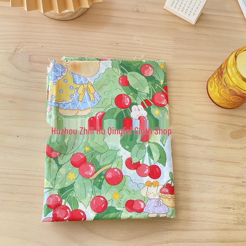 Cherry Paradise 60s Cotton Floral Fabric for DIY Bags, Tablecloths, Women's & Children's Clothing