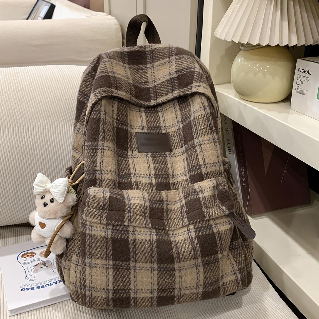 Schoolbag Schoolbag Junior High School Student Plaid Contrasting Color Large Capacity Niche Wind Does Not Collide Girls 1011 New Backpack