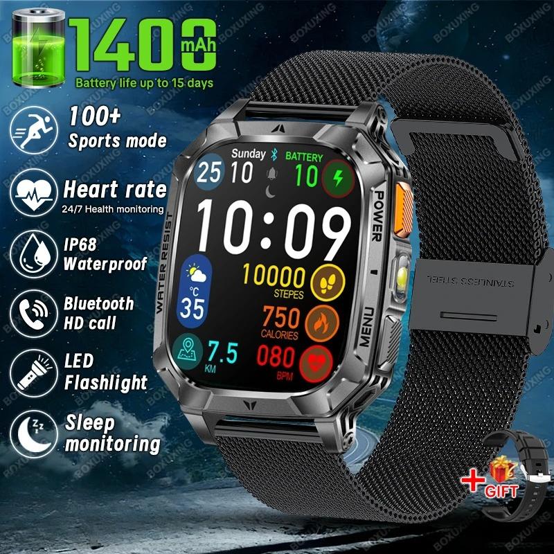 Neue Militärqualität 1400 mAh Akku Smartwatch Herren 2,01" Bildschirm 5ATM Wasserdicht GPS Track Sport Fitness Smartwatch