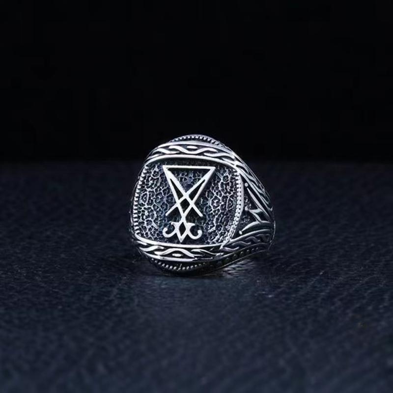 Gotische Lucifer Zegel van Satan Signetringen Punk Roestvrij Staal Zegelringen Mannen en Vrouwen Pagan Heks Sieraden Feestcadeau OSR021