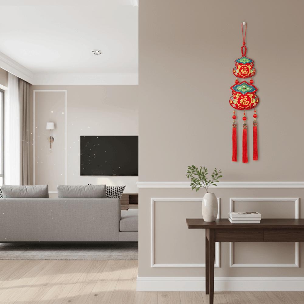 Traditional New Year Hanging Pendant Cartoon Handmade Horse Year Desktop Ornament with Bells Wooden Bead Lanyard