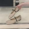 2025 summer new hollow woven mesh sandals women's word with flat bottom low heel Mary Jane shoes