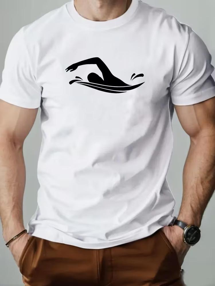 Mens swimming graphic t shirt summer casual crew neck short sleeve tee top S