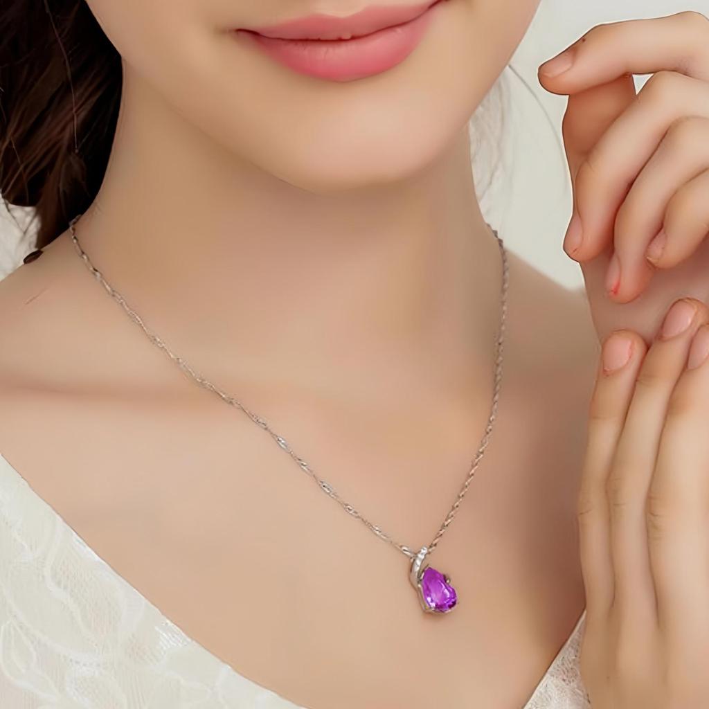 Brazilian Amethyst Heart Necklace - Women's Purple Crystal Pendant Jewelry