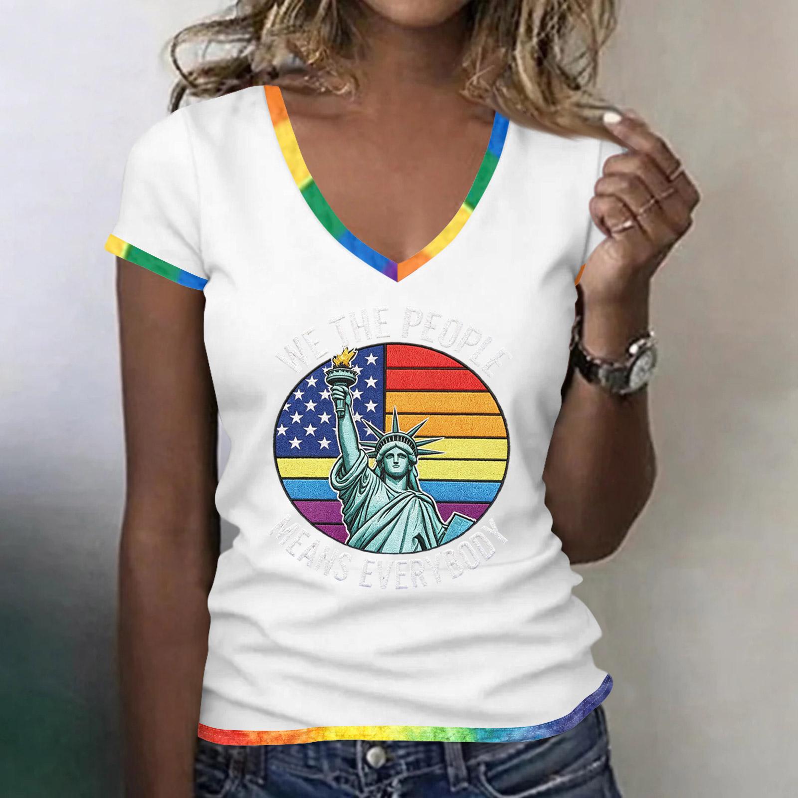 

Women s Casual V Neck Short Sleeve T Shirt with Statue of Liberty Graphic and Patriotic Print for Everyday Wear and Outdoor Activities XL білий