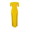 Fashion Women Sexy Slim Color Short Sleeves Off Shoulder Slit Long Dress