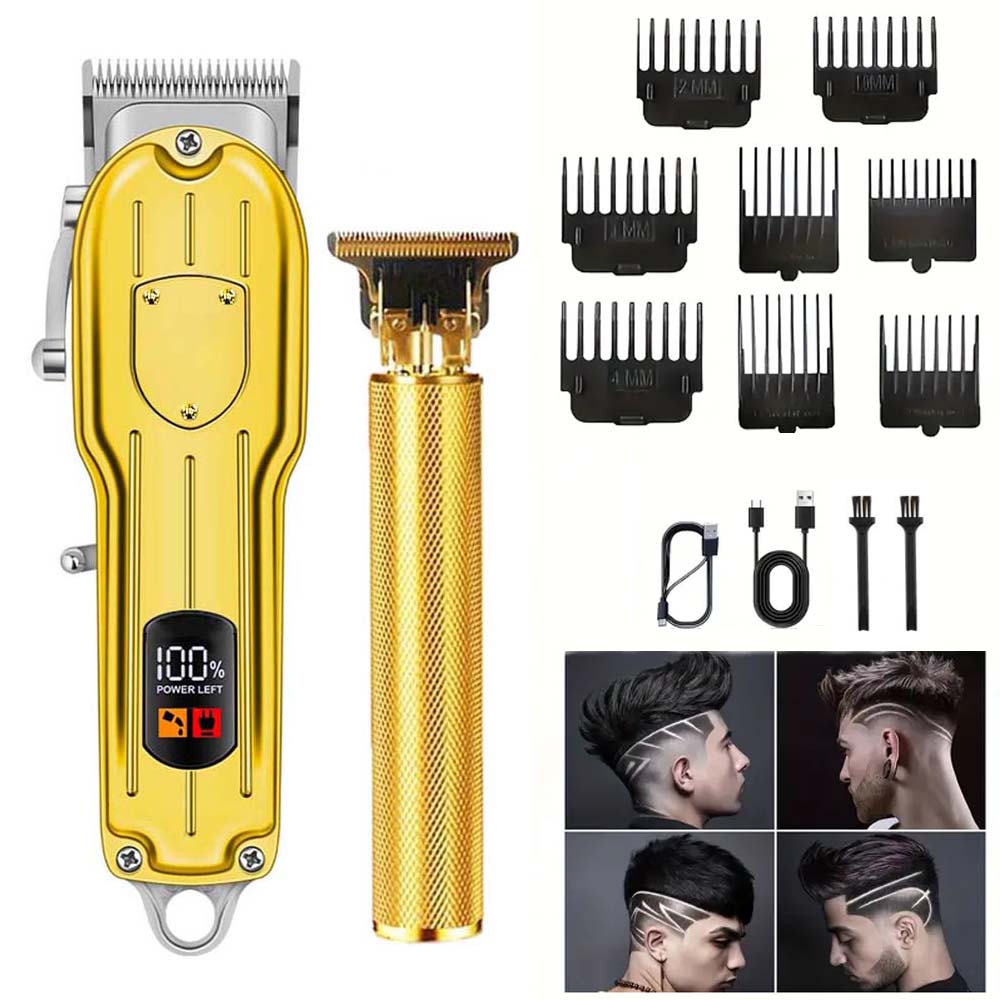 Professional Men's Cordless Electric Clipper, T-Blade Beard Trimming Kit, Haircutting Set with LED Display, Gift for men