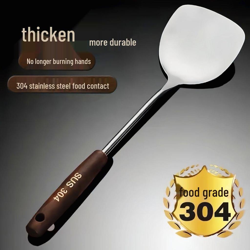 Stainless Steel and Wood Spatula & Ladle Set: Large Slotted Spoon, Stir-fry Spatula, Long Handle Kitchen Utensils
