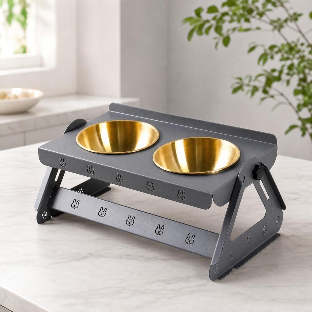 Adjustable Elevated Pet Feeding Stand with Stainless Steel Bowls Ergonomic