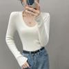 Stylish Slimming Cashmere Knit Sweater: U-Neck, Ribbed, Long Sleeve Design for Body-Shaping