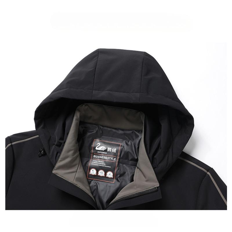 New Goose Down Down Jacket Men's Mid-length Thickened Warm Simple Casual Hooded Winter Jacket