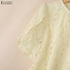 ZANZEA Women Casual Round Neck Short Sleeve Hollow Crochet Patchwork Blouse