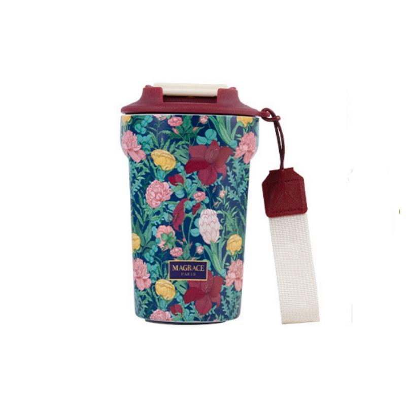 

420ML Travel Mug Coffee Cup 316 Stainless Steel Thermal Mug Retro Flower Pattern Vaccum Thermos Cup Water Bottle Protable 401-500ml