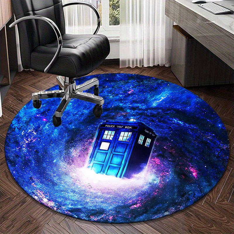 Police Box Time Travel Round Carpet Chair Cushion Round Entryway Rug, Soft Round Rugs for Living Room, Bedroom, Circle Carpet Decor Gifts
