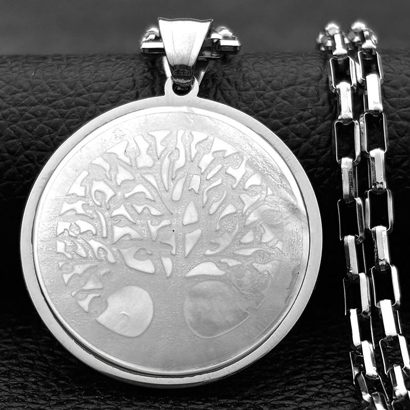 Natural Shell Tree of Life Stainless Steel Chain Necklaces for Women Men Yoga Healing Balance Spiritual Necklaces Jewelry