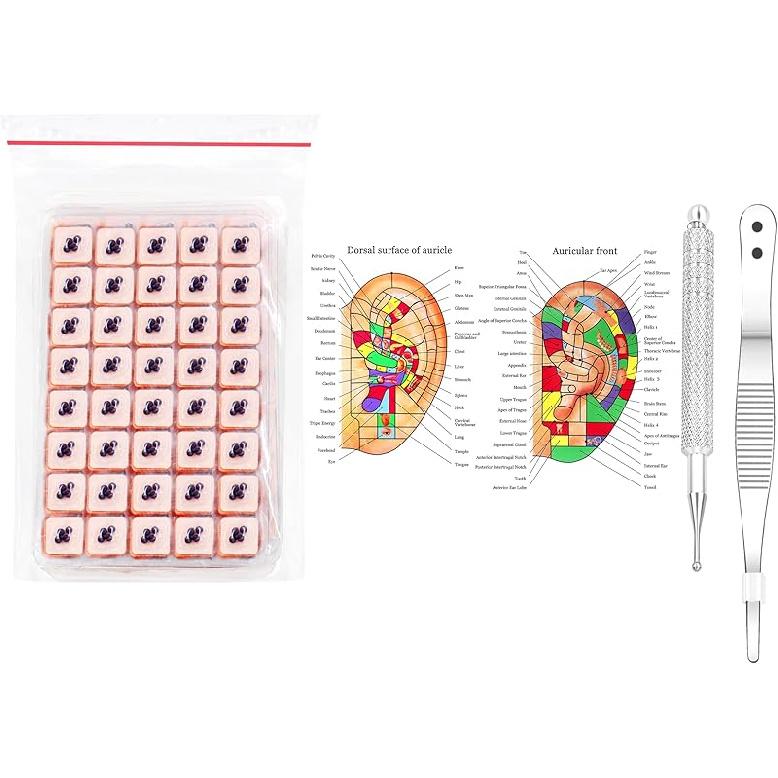 

Uloveido Набор ушных семян, Набор наклеек для ушей, Набор для акупунктуры Акупрессура с семенами для ушей, Карта ушной раковины, Пинцет, Ушной зонд (800 пар) 800 Pairs