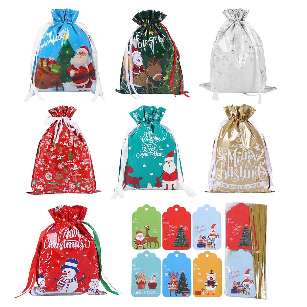 35PCS Christmas Gift Wrapping Pouches with Tags Xmas Present Wrapping Bags Xmas Present Bags for Presents Gift & Christmas Party