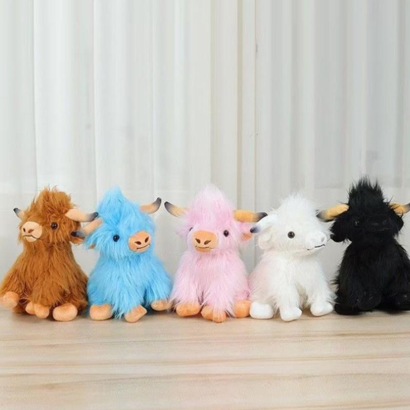 30cm Simulation Cream Highland Cow Animal Plush Doll Soft Stuffed Highland Cow Cattlle Plushie Gift