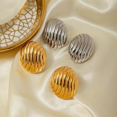Ins Titanium Steel 18k Gold Stainless Steel Oval Threaded Earrings Tide Earrings Steel Color Earrings