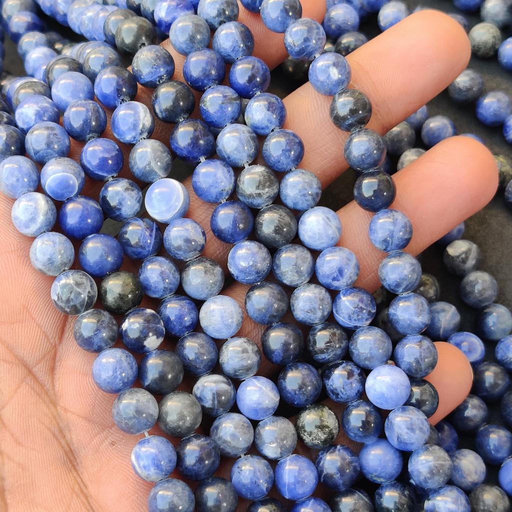 Přírodní sodalitové korálky, kvalitní hladké kulaté korálky, 6 mm, 8 mm, velikost kamene 10 mm, korálky z drahokamů 14-15 palců.