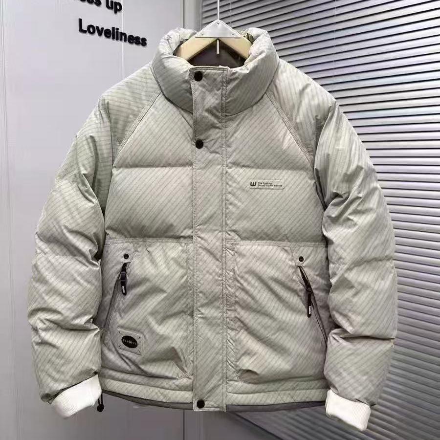 

Мужская зимняя утолщенная пуховая куртка в корейском стиле со стойкой - Универсальное, модное и теплое белое люксовое пальто 4XL (Recommended Weight 165-180jin) кремовый/белый