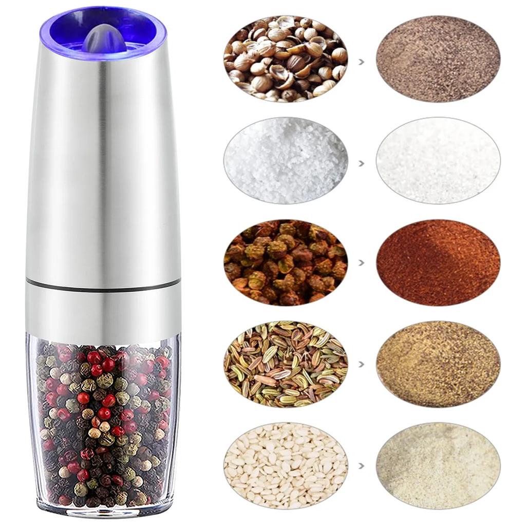 Electric Automatic Mill Spice Salt and Pepper Grinder Gravity LED Light Adjustable Coarseness Kitchen Steak Tool Sets