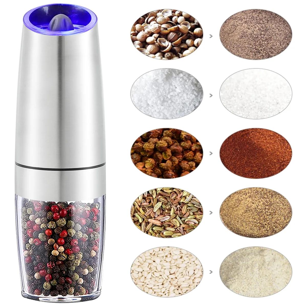 

Electric Automatic Mill Spice Salt and Pepper Grinder Gravity LED Light Adjustable Coarseness Kitchen Steak Tool Sets