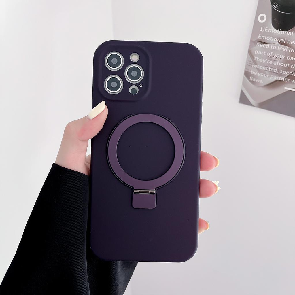 Applicable to iphone15 solid color liquid silicone mobile phone case business magnetic suction bracket mobile phone case fine hole all-inclusive case