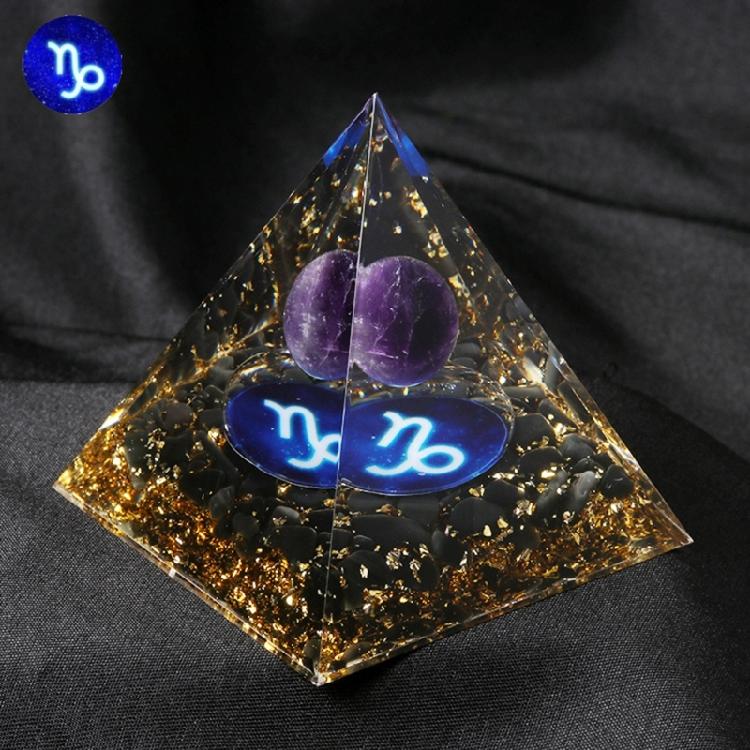 12 Zodiacs Orgone Crystal Pyramid,Amethysts Obsidians Healings Crystals Pyramid Constellations Pyramid for Money Health