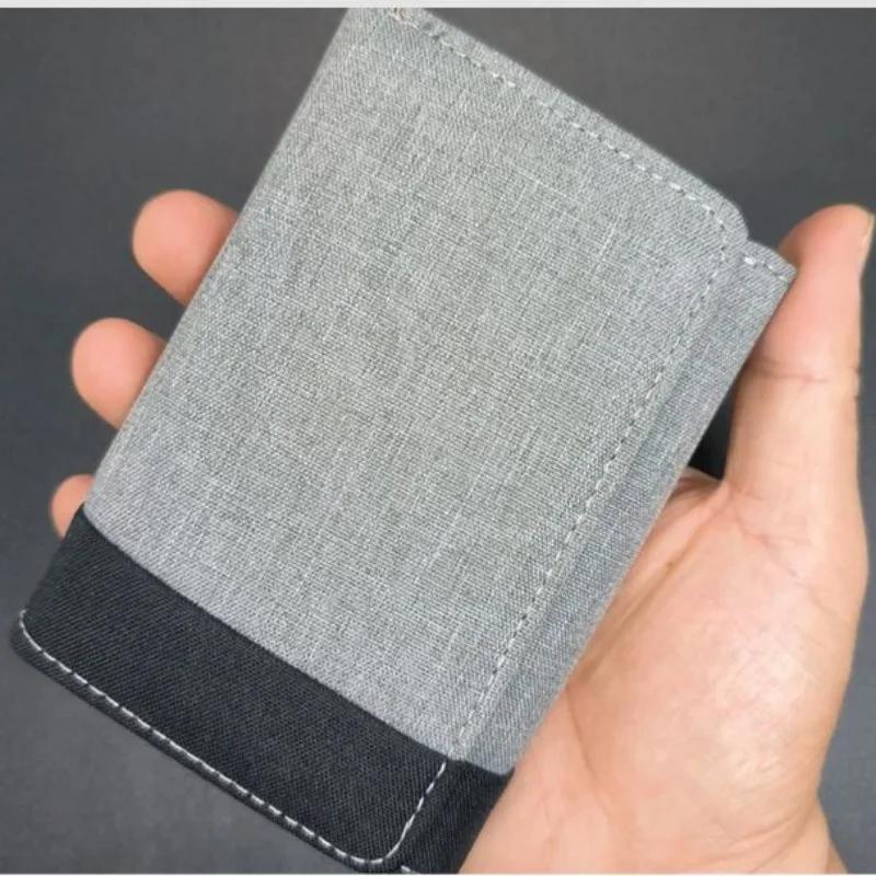 Men's Fashion Short Canvas Wallet Contrasting Colors Small Three Folded Purse Card Coin Small Change Bags