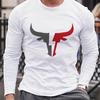 Men's Loose Fit Plus Size Comfortable Casual Sports Bull Pattern Printed Round Neck Long Sleeved T-shirt Top