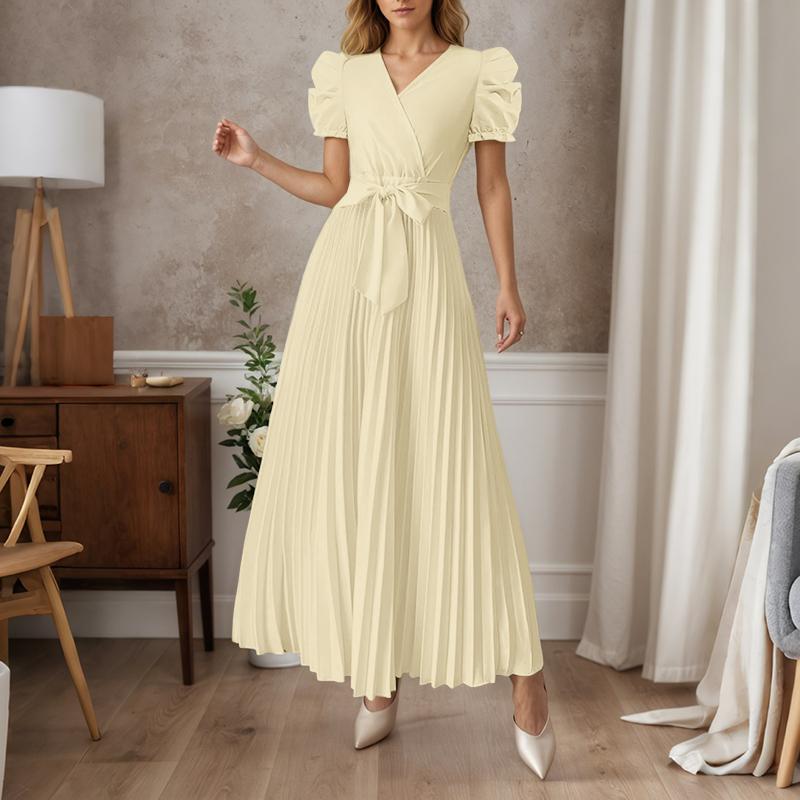 ZANZEA Women Casual V-neck Puff Short Sleeve Summer Long Dress