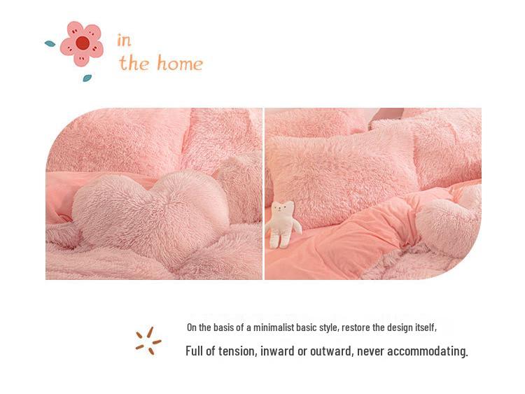 Set Plapumă Pluș Stil Prințesă Catifea Nurcă: Lenjerie de pat caldă, îngroșată, de culoare solidă