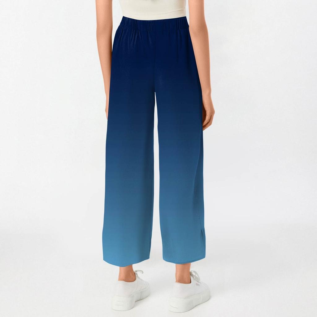 Pants For Women Summer Casual Wide Leg Elastic Waist Print Pants With Pockets