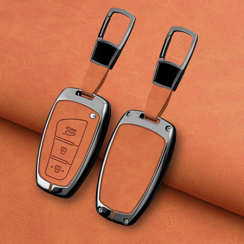 Zinc Alloy Leather Car Key Fob Case For Hyundai Grand Santa Fe 3 Dm Ix45 Ix35 Genesis Dh Grandeur Azera Hg Equus Key Fob Case