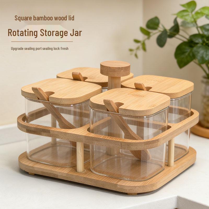 Borosilicate Glass Seasoning Jars with Bamboo Lids - Kitchen Storage for Salt, Sugar & Spices.