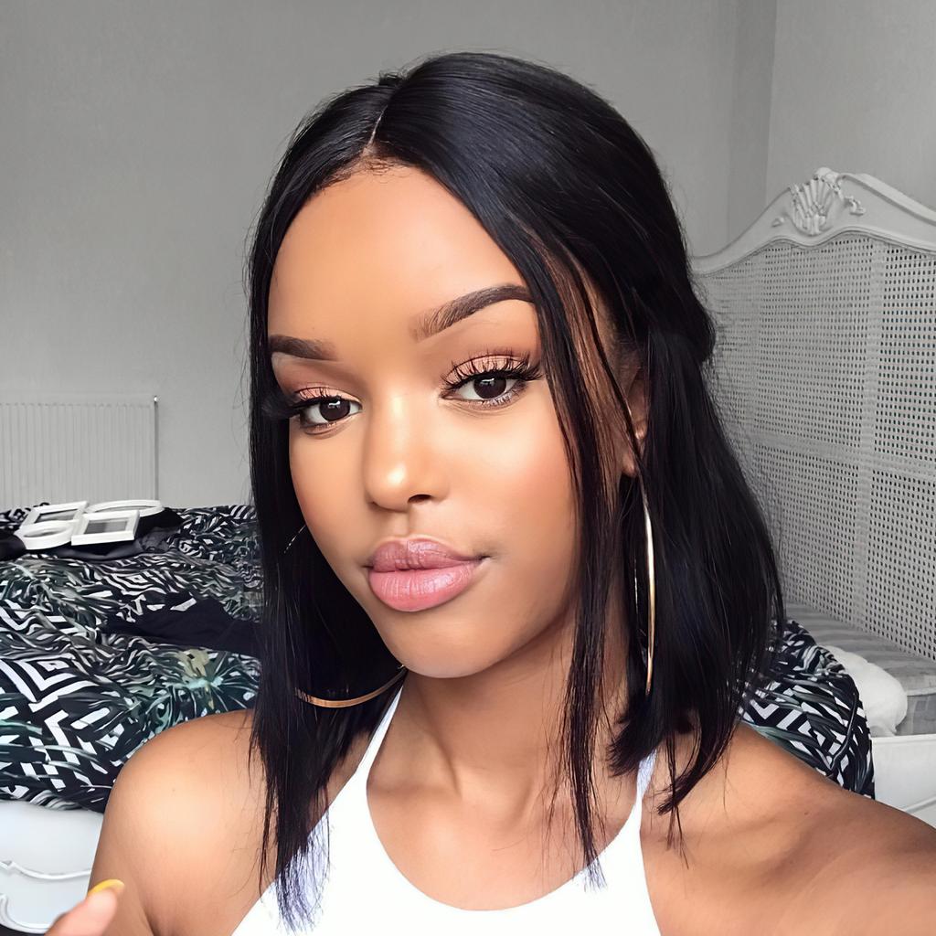 Women Black Short Straight Wig Straight Knotless Light-weighted Wig for Girls Daily Use Hair Styling