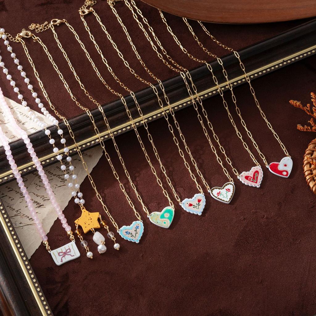 Ceramic Love Star Necklace Small Flower Tai Chi Color Printed Pendant 14K Fresh And Sweet