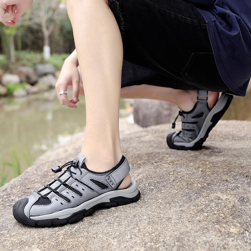 Fashion Summer Breathable Men's Bag Head Sandals Hollow Mesh Hole Shoes Outdoor Non-slip Flats Lightweight Sports Leisure Beach Shoes