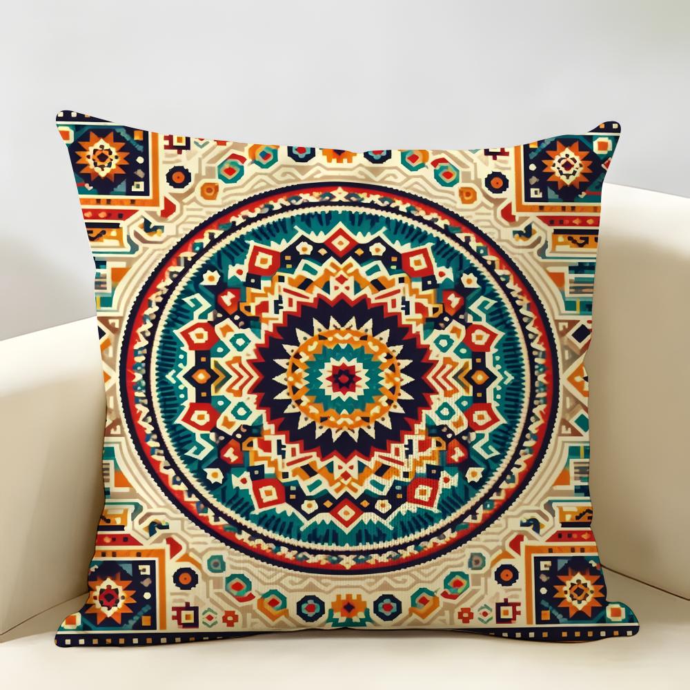 Bohemian Check Pattern Cushion Cover Natural Linen Organic Fabric DoubleSided Printing Room Sofa Decor Pillow Case