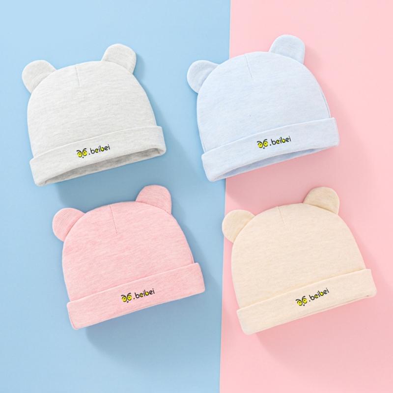 Soft & Breathable Fetal Caps Cotton Bear Ear Baby Hat for Newborns Elastic Hat Lovely Infants Bonnet for 0-6 Months