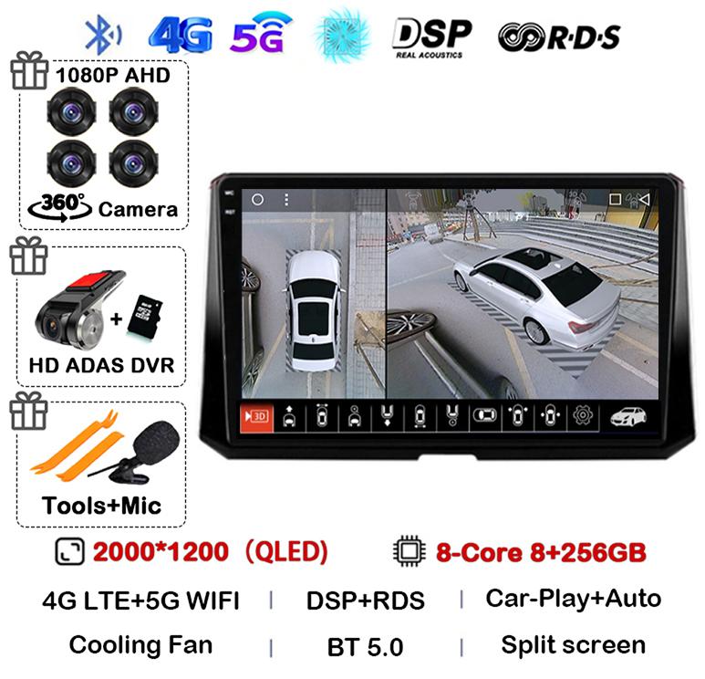 Android 14 Carplay Auto For Toyota Corolla 12 2019 2020 2021 2022 Car Radio Multimedia Player Stereo 4G Wifi GPS 360 Camera QLED