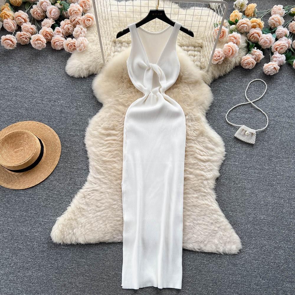 European and American Ins Women's Clothing Summer New Sexy Kinks Show Heart Machine Hollow Fashion Two Wear Knitted Dress