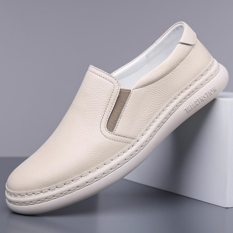 2026 Spring Leather Breathable Men's Beanie Shoes Casual Soft Leather Lazy Shoes Men's Shoes 2516