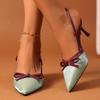 Mode Mode Colorblock Stiletto-Sandalen Sommer Neu Spitzschuh Flacher Ausschnitt Schleife Riemen zum Hineinschlüpfen Rutschfest Verschleißfest Hohe Absätze