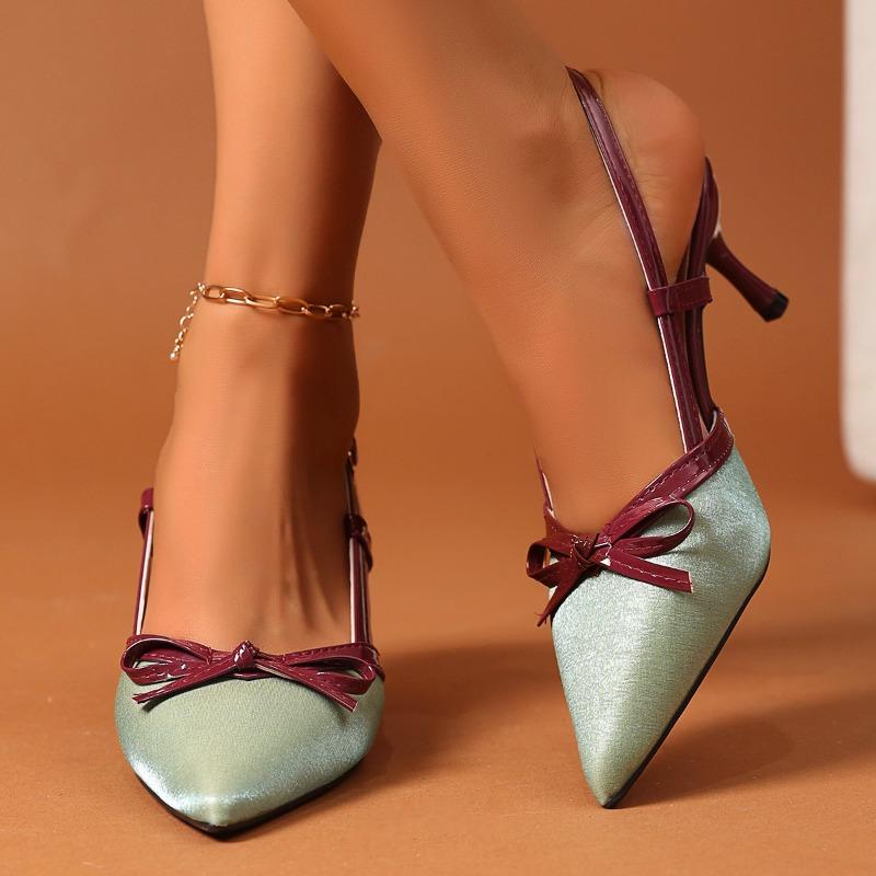 Mode Mode Colorblock Stiletto-Sandalen Sommer Neu Spitzschuh Flacher Ausschnitt Schleife Riemen zum Hineinschlüpfen Rutschfest Verschleißfest Hohe Absätze