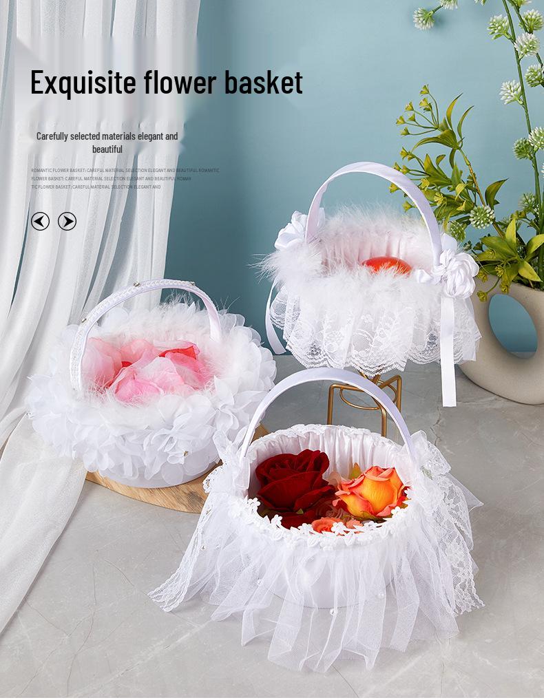 European Lace Bow Wedding Flower Girl Basket & Decorative Storage Basket
