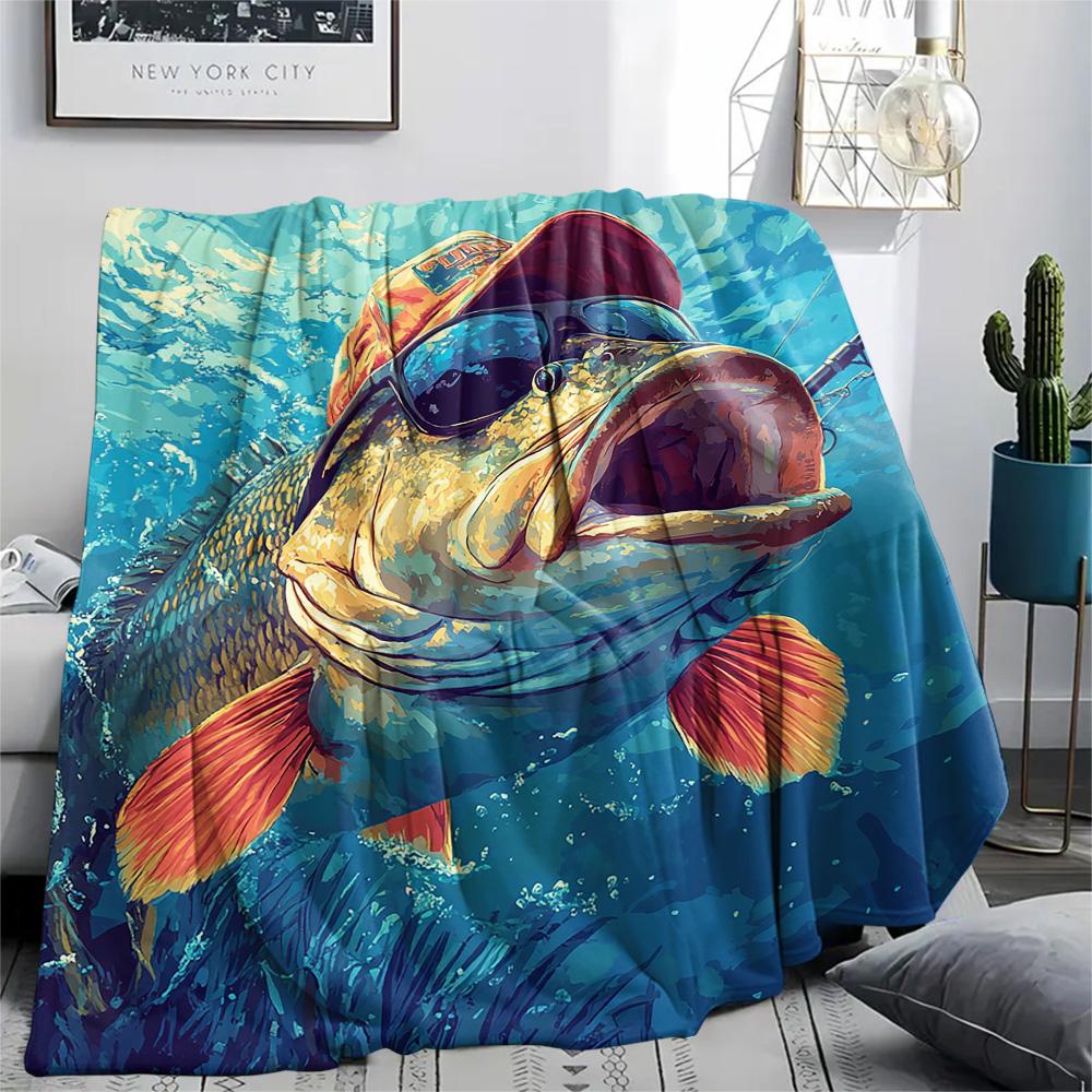 Fish Print Flannel Blanket, High Quality Comfortable for All Seasons, Home Decor, Warmth and Comfort, Perfect for Christmas Gifts