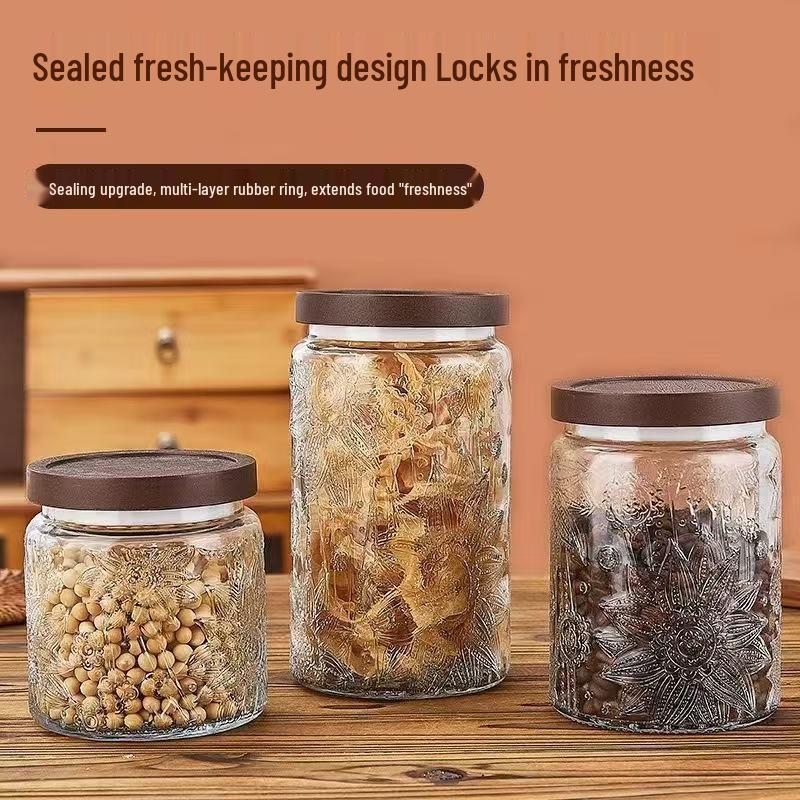 Tea Can Glass Storage Jar - Large Capacity, Sealed Nut/Snack Jar with Print
